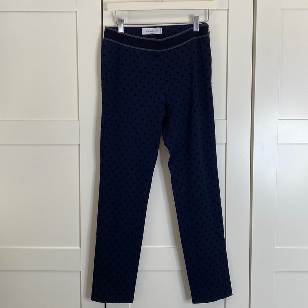 Navy Blue Slim-Fit Textured Trousers
